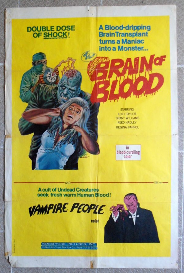 BRAIN OF BLOOD One Sheet 27x41" 1972