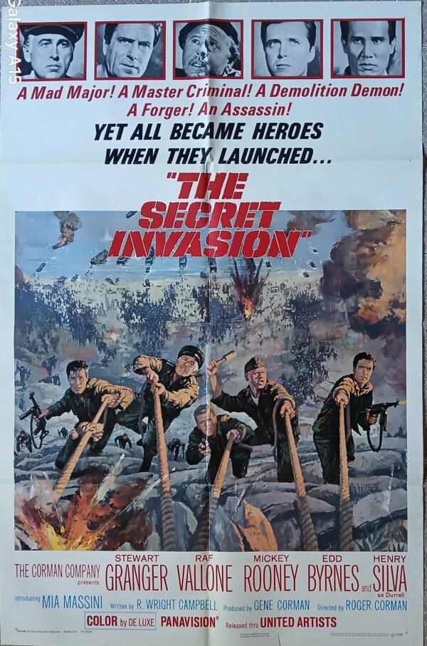 SECRET INVASION Original One Sheet movie poster 27x41" Film 1964 VF