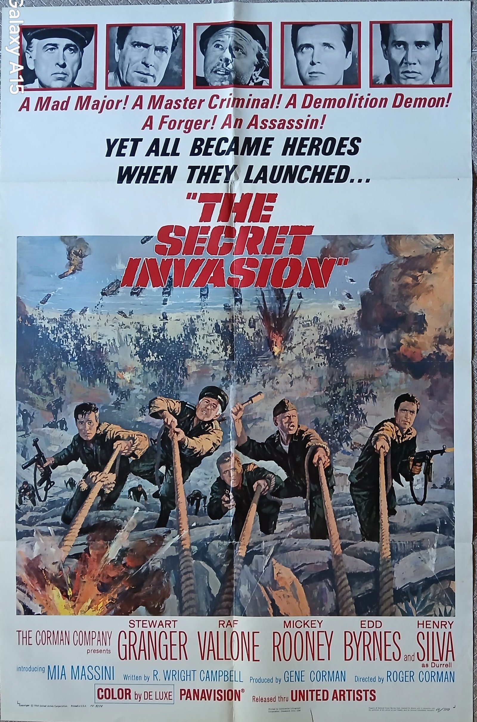 SECRET INVASION Original One Sheet movie poster 27x41" Film 1964 VF