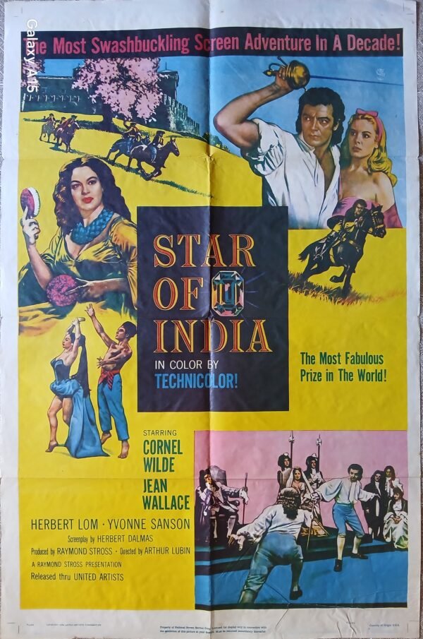 STAR OF INDIA 27x41" Original Cornel Wild Movie Poster 1956/236
