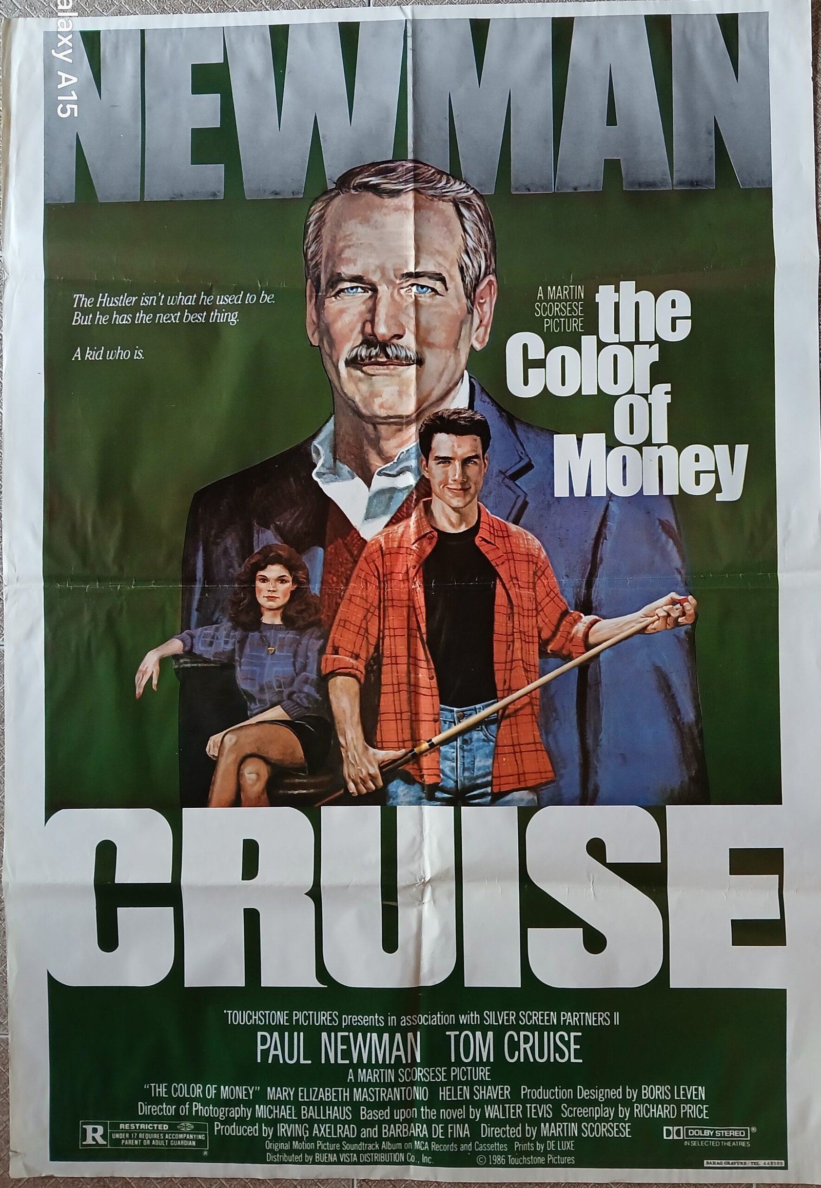 COLOR OF MONEY Lebanese Soft 27.5x39.4" Original Movie Poster Tom Cruise 1986 NM