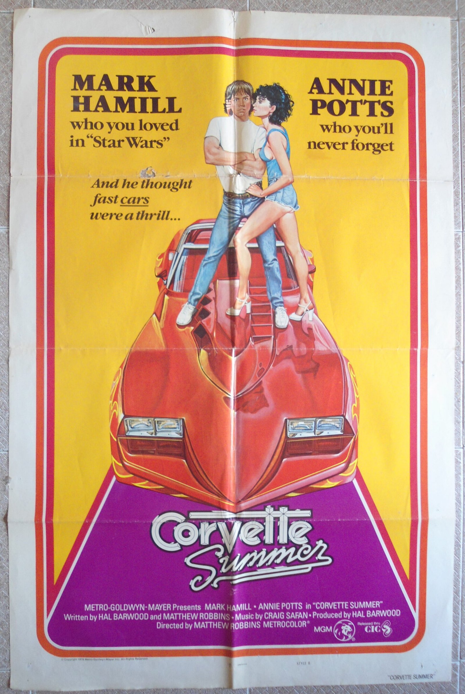 CORVETTE SUMMER US Movie Poster 27"x41" Film 1979 Good (C6)