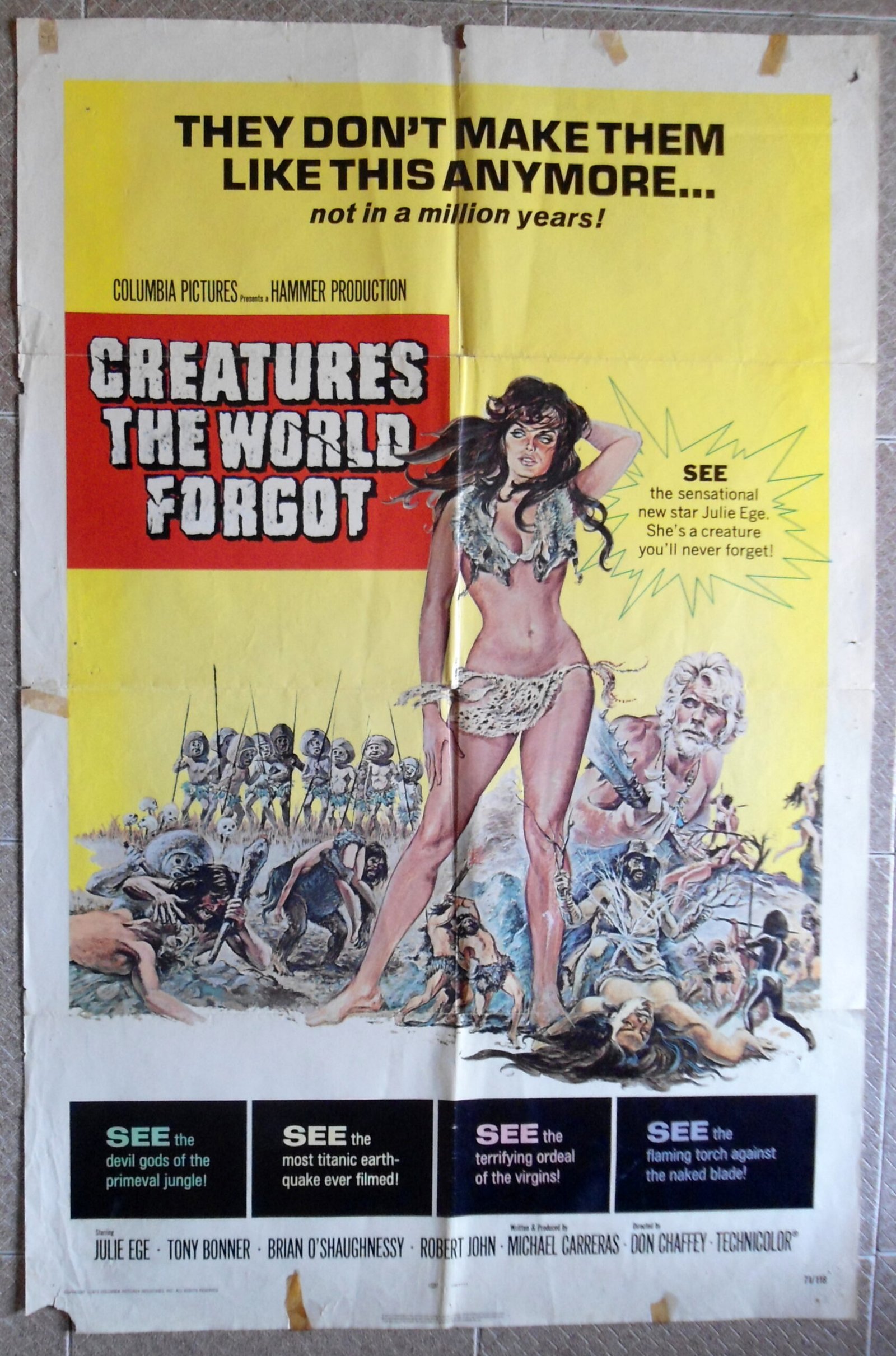 CREATURES THE WORLD FORGOT US 27x41" Movie Poster Julie Edge 1971 Fair