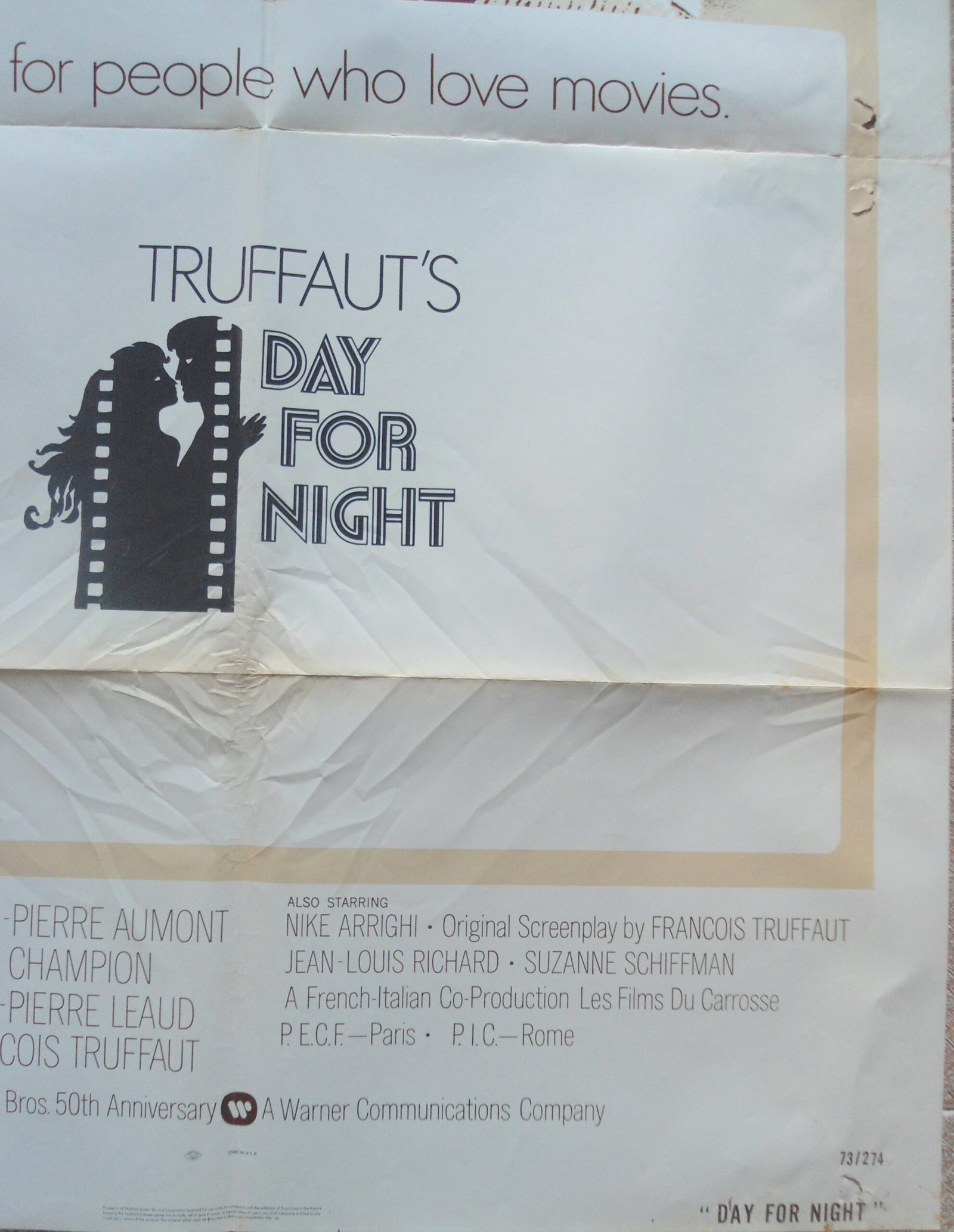 DAY FOR NIGHT 27"x41" movie poster Francois Truffaut Film 1973 F/VF - Image 2