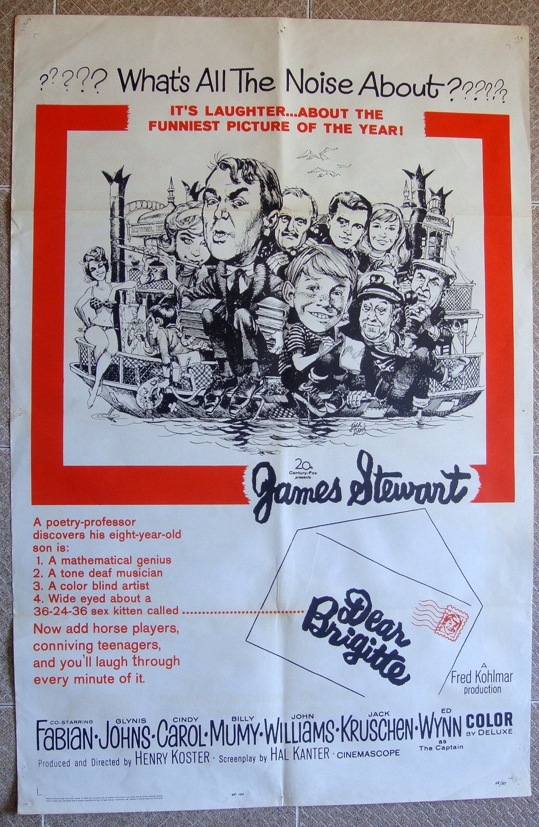 DEAR BRIGITTE US Art Movie Poster 27x41" James Stewart Film 66/87