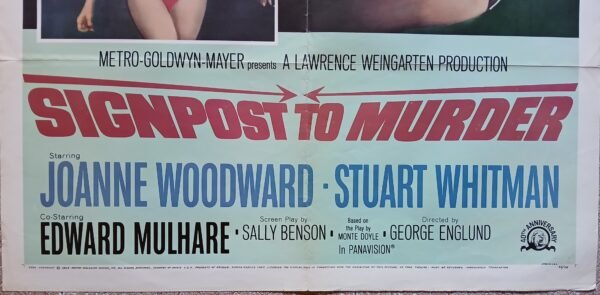 SIGNPOST TO MURDER 1Sheet movie poster 27x41" J. Woodward Film 1965 - Image 2